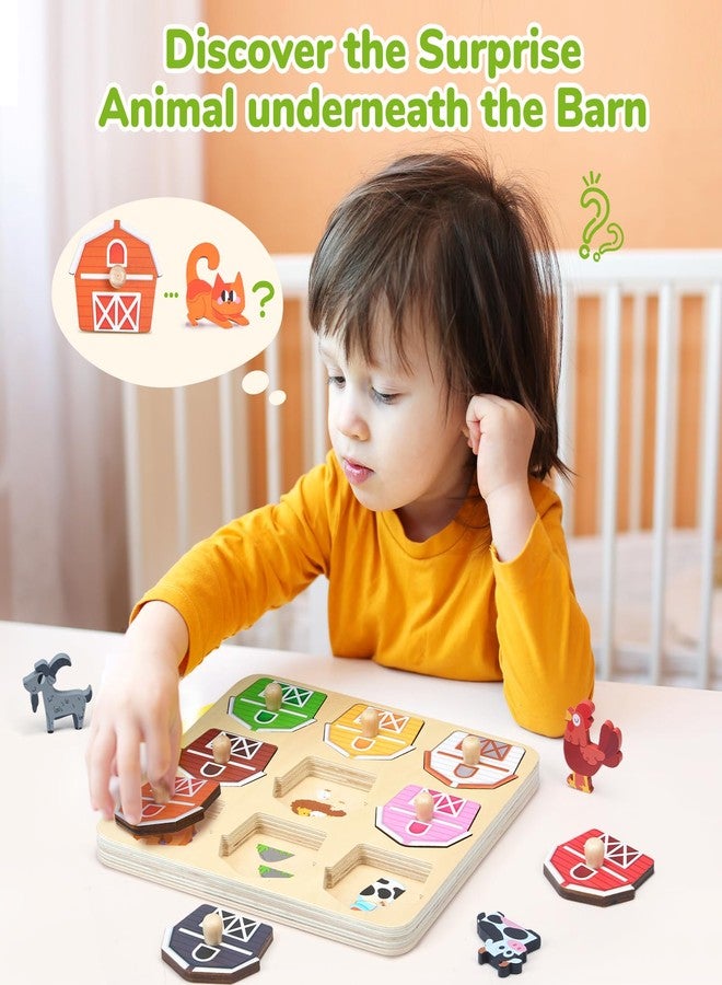 JoyCat Wooden Puzzles for Toddlers 1-3, Montessori Toys for 1 2 Year Old Boy Girl Birthday Easter Gifts, Animal Match Farm Peg Puzzles, Preschool Learning Toys for Toddlers Age 1-2 - Image 4